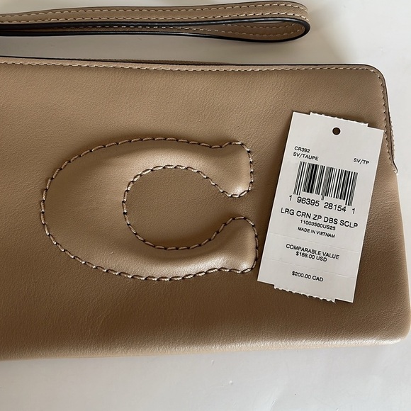 Coach Leather Large Corner Zip Wristlet - Taupe - Picture 2 of 8